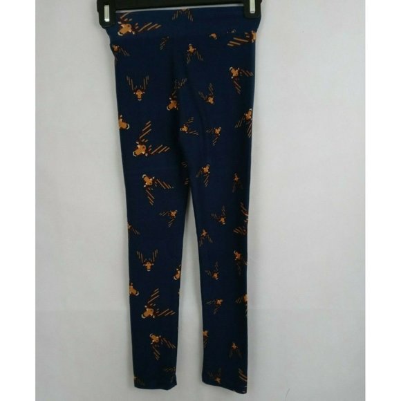New LuLaRoe Leggings Blue With Light Brown Deer Design Kids Size L/XL - Picture 3 of 6